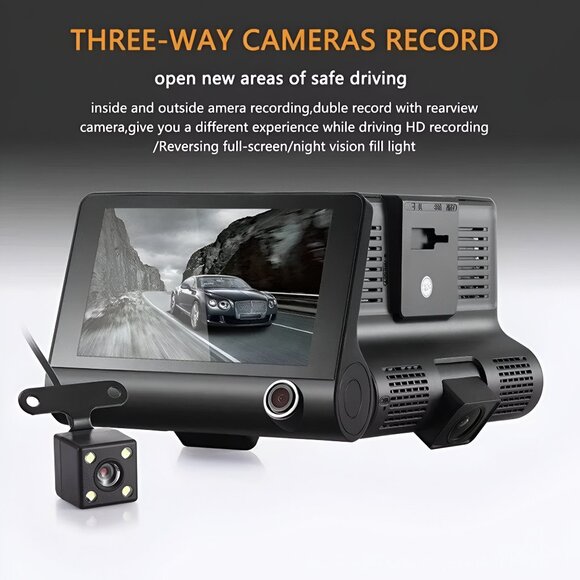 Solobesafe Three Cameras 4inch 3 Lens Car DVR 1080P Auto Camera Triple Lens Car - Picture 5 of 8